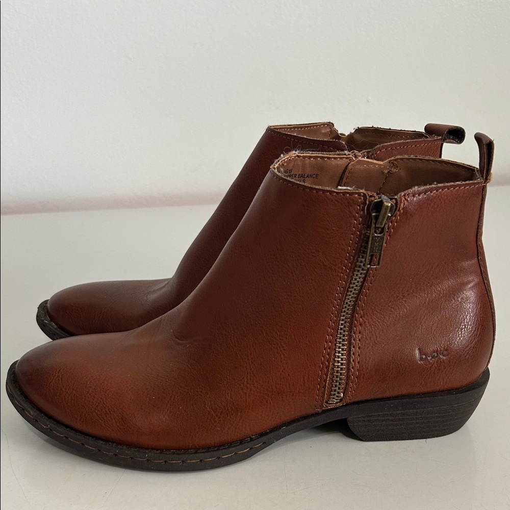 b.o.c. Chestnut Leather Side-Zip Booties